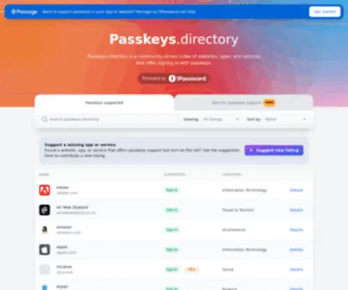 Passkeys.directory(A community) Screenshot