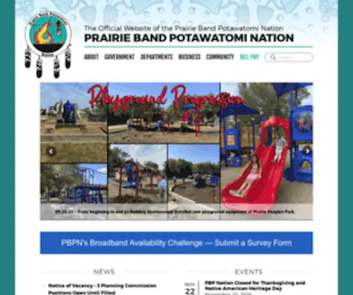 Pbpindiantribe.com(The Official Website of the Prairie Band Potawatomi Nation) Screenshot