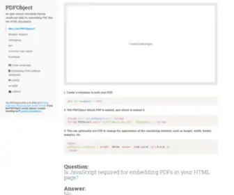 Pdfobject.com(A JavaScript utility for embedding PDFs) Screenshot