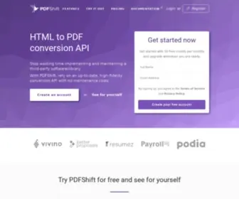 PDFshift.io(An API to convert HTML/CSS documents to PDF. PDFShift) Screenshot