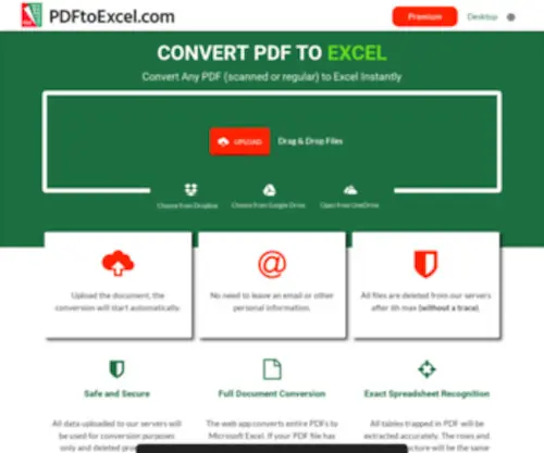 PDftoexcel.com(Convert PDF to Excel) Screenshot