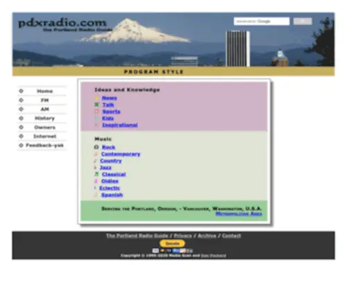 PDxradio.com(The Portland Radio Guide) Screenshot