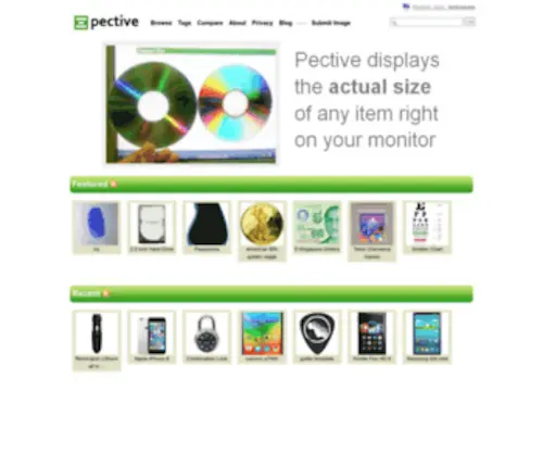 Pective.com(The Actual Size of Stuff) Screenshot