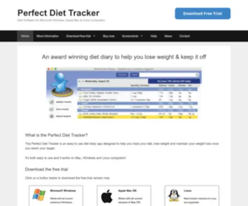 Perfectdiettracker.com(Diet Software for Microsoft Windows) Screenshot