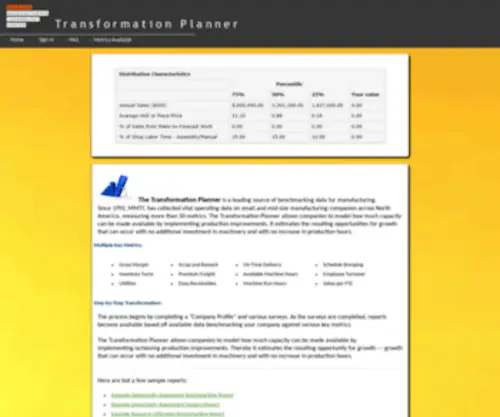Performancebenchmarking.org(Transformation Planner) Screenshot