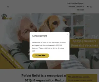 Petvetrelief.com(Low-Cost, High-Quality Spay, Neuter, Dental & Vaccine Mobile Clinics Serving Communities Throughout Texas) Screenshot