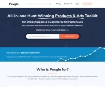 Pexgle.com(All-in-one Hunt Winning Products and Facebook Ads Toolkit) Screenshot