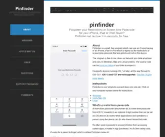 Pinfinder.net(Free utility to recover forgotten screen time or restrictions passcode for iPhone) Screenshot