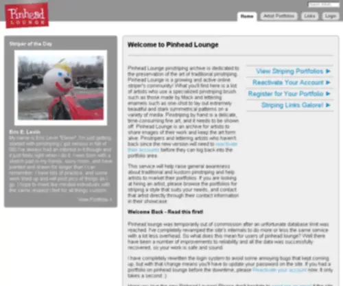 Pinheadlounge.com(Pinhead Lounge Pinstriping Archive) Screenshot