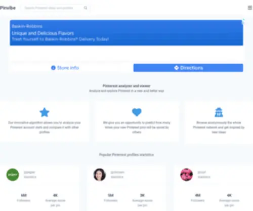 Pinvibe.com(Pinterest analyzer and viewer) Screenshot