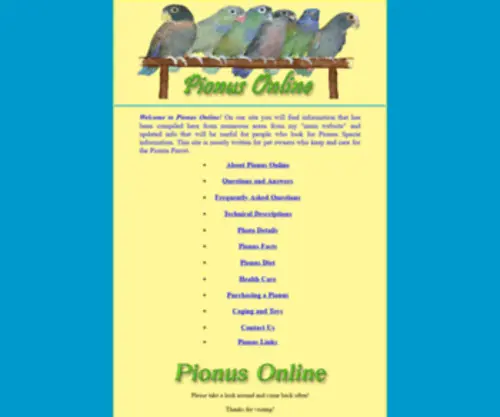 Pionusonline.com(Pionus Online) Screenshot