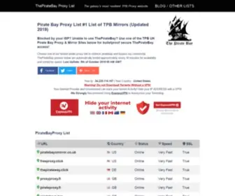 Piratebayproxylist.net(Pirate Bay Proxy List #1 List of TPB Mirrors (Updated 2020)) Screenshot