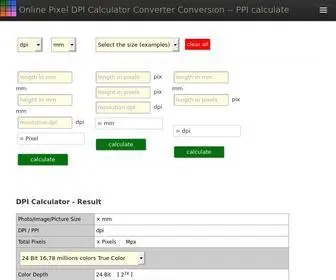 Pixelcalculator.com(Online Pixel DPI Calculator Converter Conversion) Screenshot