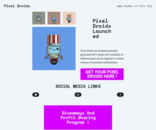 Pixeldroids.art(Programmatically Generated NFT Robots) Screenshot