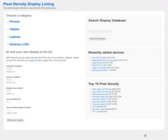Pixensity.com(Pixel Density Display Listing) Screenshot