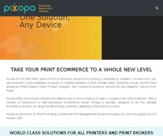 Pixopa.com(Cutting Edge Web to Print Ecommerce Solutions from $99/m with Tablet ready HTML5 Online Designer for Selling Customizable Products Online) Screenshot