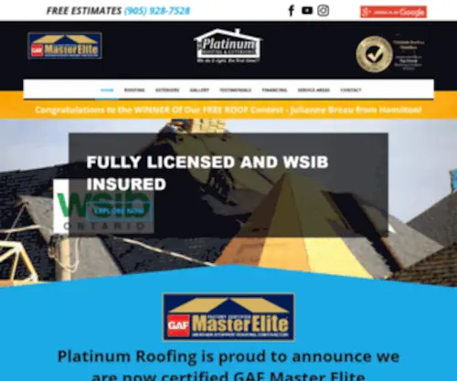 Platinum-Roofing.ca(Hamilton Roofing Company) Screenshot