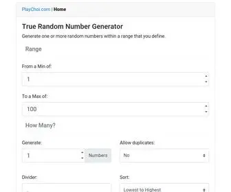 Playchoi.com(Random Numbers Generator) Screenshot