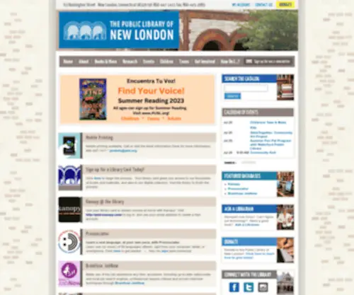 PLNL.org(Public Library of New London) Screenshot