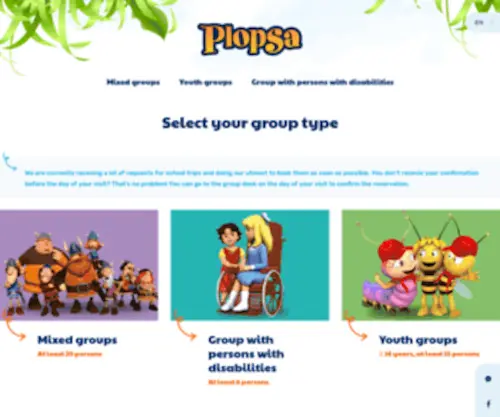 Plopsagroups.be(Select your group type) Screenshot