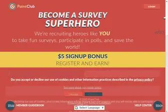 Pointclub.com(Get Paid to Take Surveys Online) Screenshot