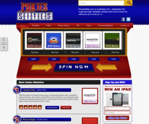 Pokiessites.com(Online Pokies Australia) Screenshot