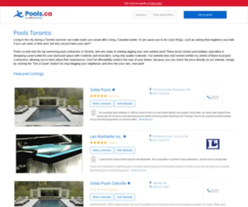 Pools.ca(Toronto Pool Builders) Screenshot