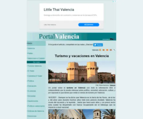 Portalvalencia.net(Valencia turismo vacaciones hoteles restaurantes Ayuntamiento tiempo Comunidad Valenciana Generalidad) Screenshot