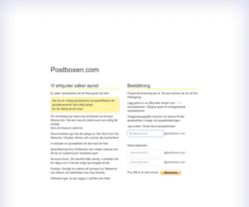 Postboxen.com(Cover Template for Bootstrap) Screenshot