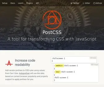 Postcss.org(A tool for transforming CSS with JavaScript) Screenshot