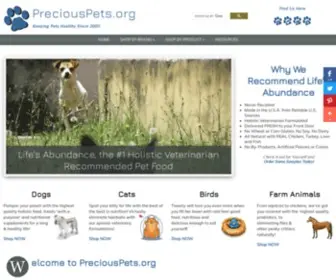 Preciouspets.org(Flint River Ranch and Life's Abundance Holistic Dog and Cat Food) Screenshot