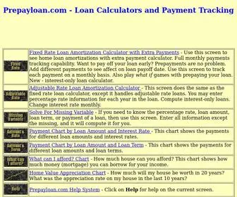 Prepayloan.com(Loan and Mortgage Calculators and Payment Tracking Tool) Screenshot