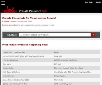 Presalepasswordinfo.com(Presale Password Info lists passwords for Ticketmaster Presale Events) Screenshot