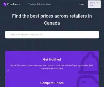 Priceaware.io(Track and compare prices across diferent retailers in Canada) Screenshot