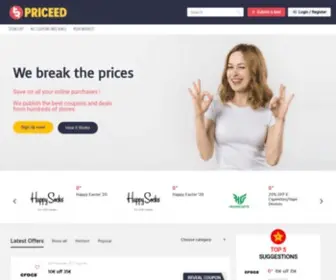 Priceed.com(Save money with coupons and deals for your favorite online store) Screenshot