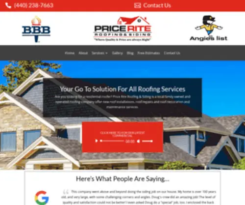 Priceriteroofing.com(Cleveland Roofing Contractors) Screenshot