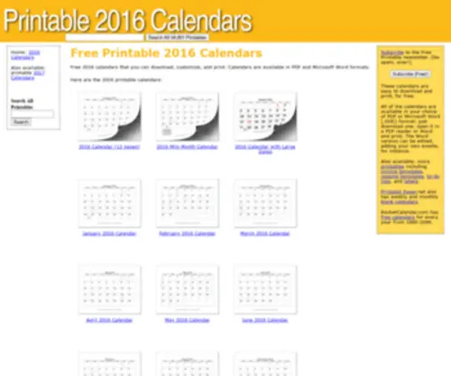 Printable2016Calendars.com(Printable 2016 Calendar) Screenshot