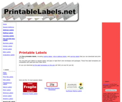 Printablelabels.net(Printable Labels) Screenshot