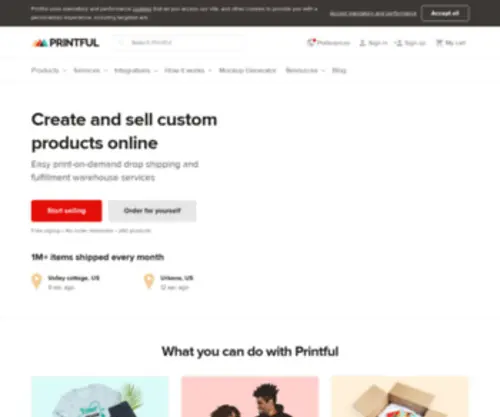 Printful.com(On-Demand Print & Embroidery Fulfillment and Warehousing Services) Screenshot