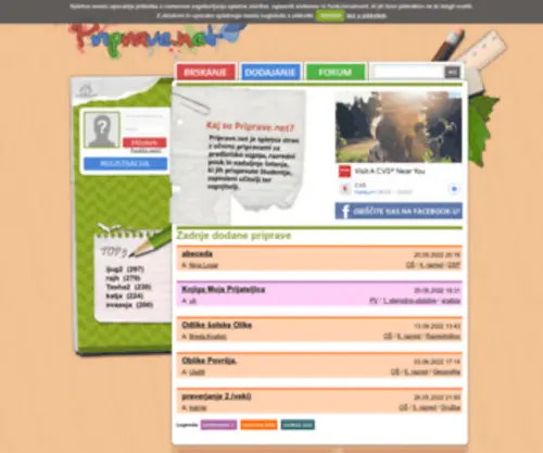 Priprave.net(Je spletna stran z učnimi pripravami za predšolsko vzgojo) Screenshot