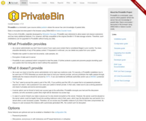 Privatebin.info(Privatebin info) Screenshot