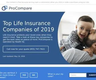 Procompare.org(Top Life Insurance Companies of 2019) Screenshot