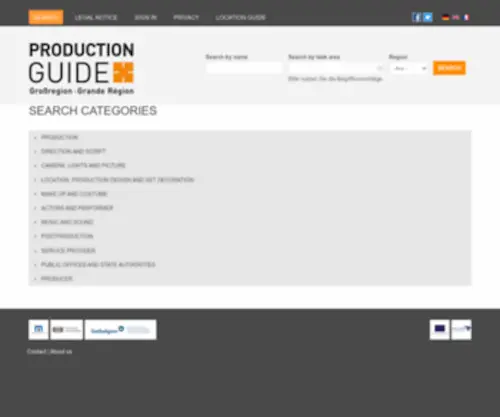 Production-Guide.eu(Die Datenbank für filmproduktionsnahe Dienstleister im Saarland) Screenshot