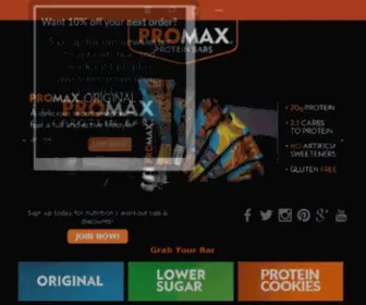 Promaxnutrition.com(Promax Protein Bars) Screenshot