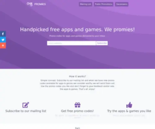 Promies.net(Promo codes for handpicked apps and games delivered to your inbox) Screenshot