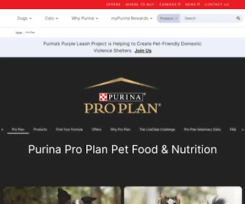 Proplan.com(Purina Pro Plan Dog & Cat Food Formulas) Screenshot