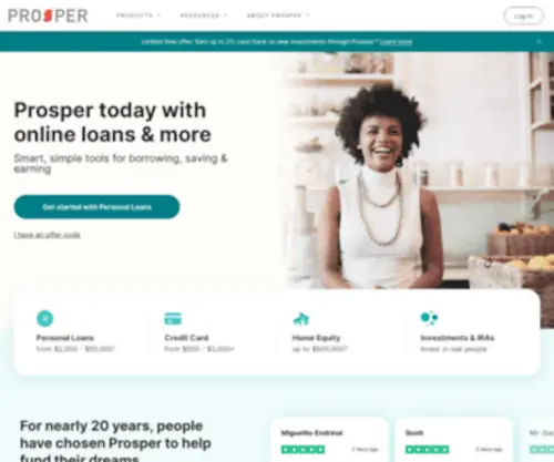Prosper.com(Smart, simple tools for borrowing, saving & earning) Screenshot