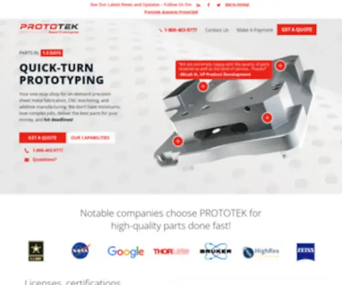 Prototekmanufacturing.com(PROTOTEK® Rapid Prototyping) Screenshot