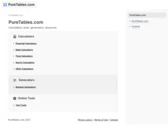 Puretables.com(Calculators and Tools) Screenshot