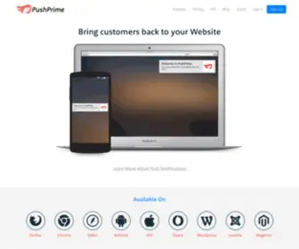Pushprime.com(Firefox, Chrome, Safari and Mobile Push Notifications) Screenshot